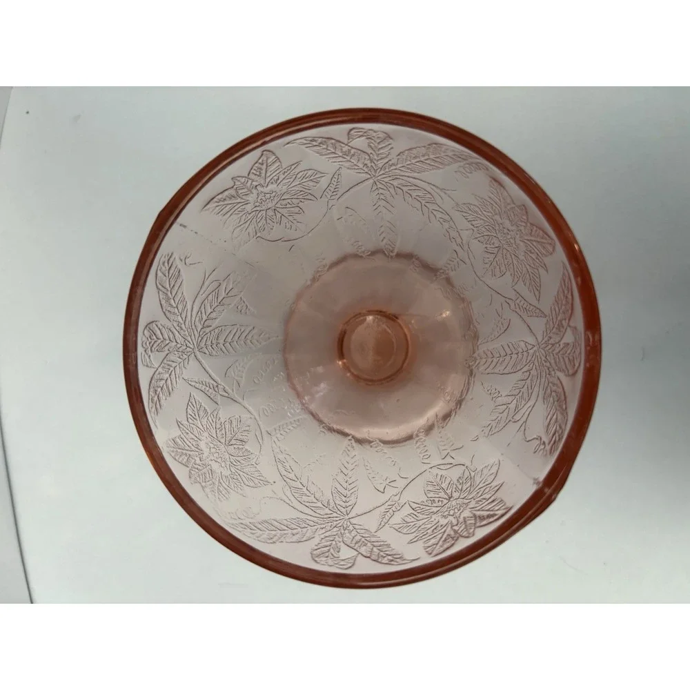 Jeannette Floral Poinsettia Pink Depression Glass Sherbet Cups Plates Set 12pc